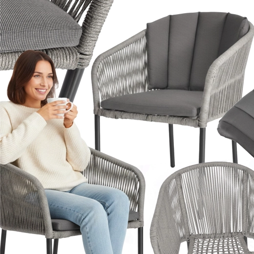 Victoria polirattan kerti szék párnával, szürke