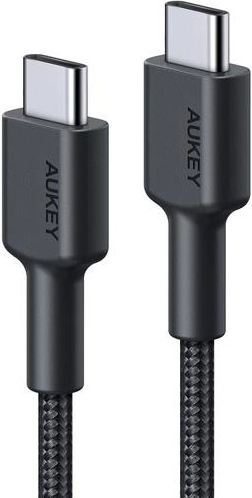 aukey usb‑c – usb‑c kábel 0,9 m, nejlonfonattal, 60 w pd, 3 a, fekete