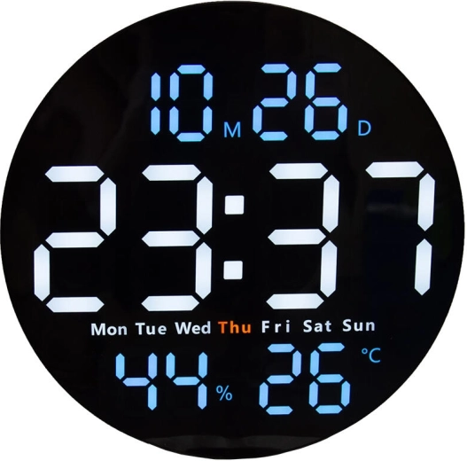 Digitális falra és asztalra helyezhető LED óra 25 cm, hőmérséklettel, páratartalommal és távirányítóval