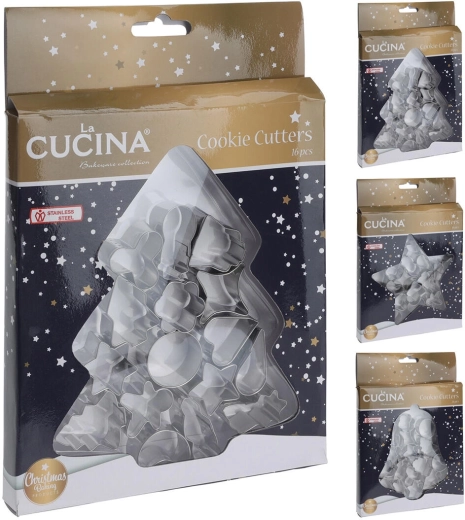 Rozsdamentes karácsonyi süteménykiszúró készlet, 16 db