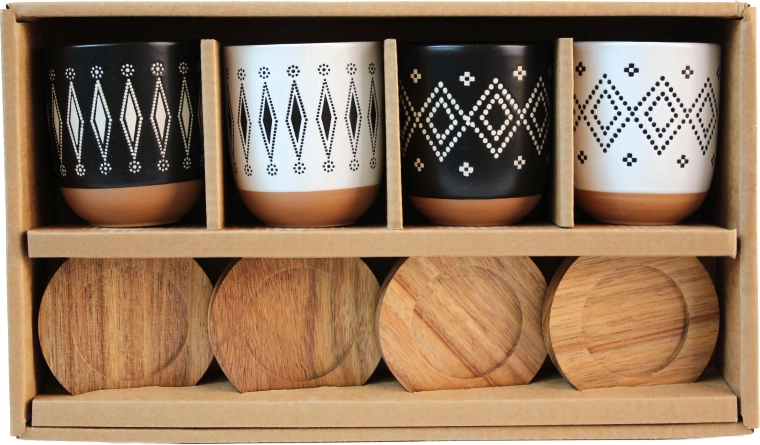 Kitchisimo bögreszett 4 db 140 ml fa tálcával