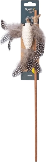 Quapas! természetes macskahorgász bot fehér madárkával és tollakkal