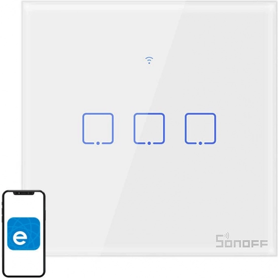 Okos érintőfénykapcsoló SONOFF TX T0 EU, 3 csatorna, Wi‑Fi