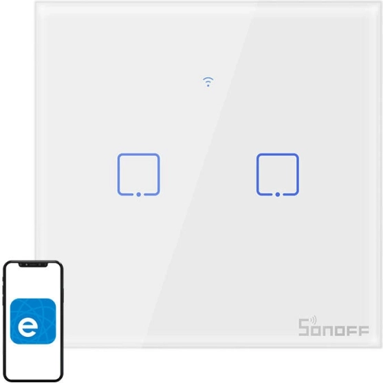 Okos Wi‑Fi érintőkapcsoló SONOFF, kétcsatornás