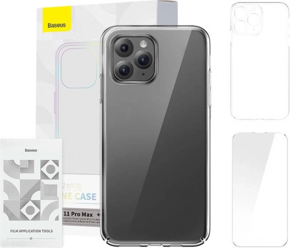 Baseus Crystal Series tok iPhone 11 Pro Max számára átlátszó és edzett üveggel, tisztítókészlettel