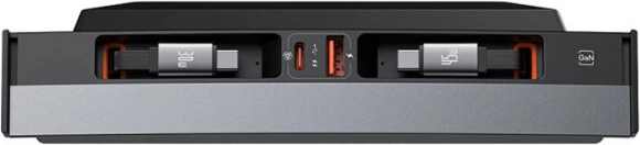Baseus T‑Space autós elosztó USB‑C/USB‑A kihúzható kábelekkel TESLA-hoz, 45 W, fekete