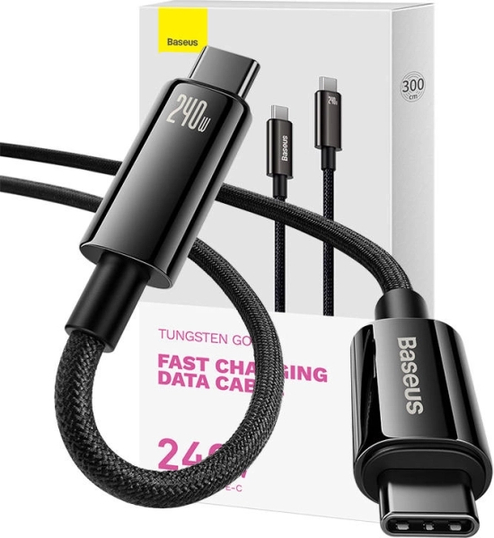 Baseus Tungsten Gold USB‑C–USB‑C kábel, 240 W, 3 m, fekete