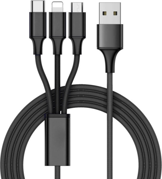 3in1 usb kábel telefonhoz villám kábel iphone micro usb type-c 1.2 m – Fekete