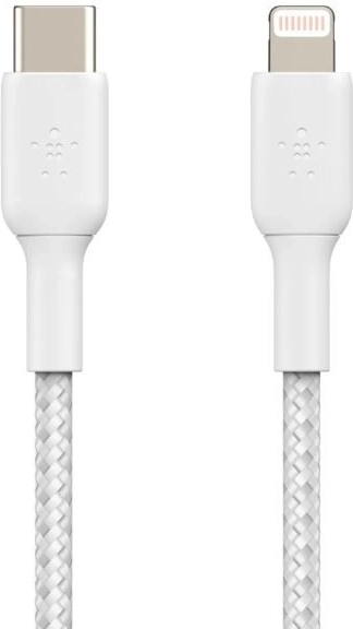 Fonott USB-C a Lightning kábel 1m fehér