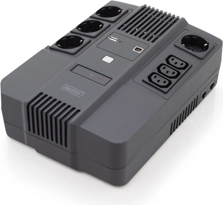 DIGITUS line-interactive 800 VA / 480 W AVR-rel és LED-del ellátott UPS szünetmentes tápegység