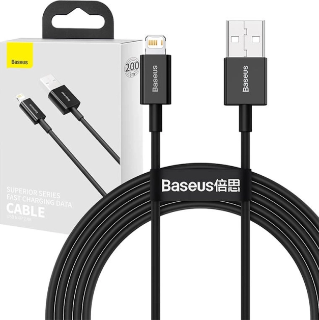 USB-ről Lightningre kábel 2,4A 2m fekete