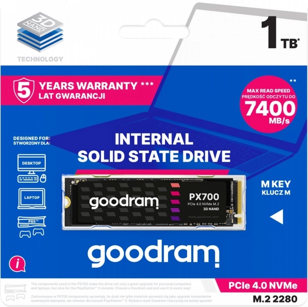 GOODRAM PX700 1 TB M.2 PCIe 4.0 NVMe 2280 SSD meghajtó