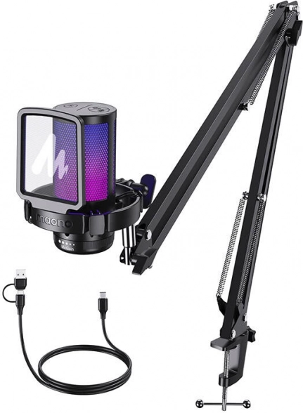 Játékhoz való USB mikrofon Maono DGM20S karral és RGB világítással