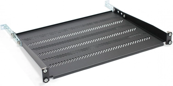 Állítható, perforált polc 19" rackhez, 1U, 483 × 350 mm, fekete