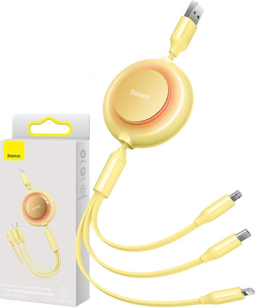 Baseus Bright Mirror 2 USB kábel 3 az 1-ben micro USB / USB‑C / Lightning 3,5 A 1,1 m – sárga