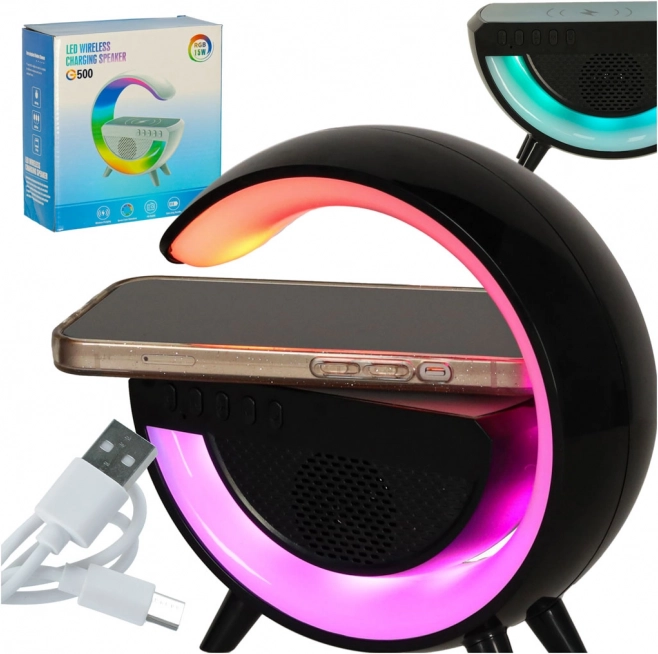 LED lámpa RGB vezeték nélküli töltővel és hangszóróval fekete
