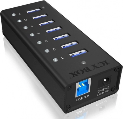 aktív 7 portos USB 3.0 hub töltőporttal, ICY BOX
