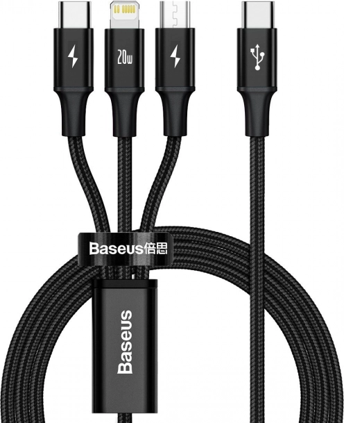 Baseus 3 az 1-ben töltőkábel, 20W, fekete, 1,5 m