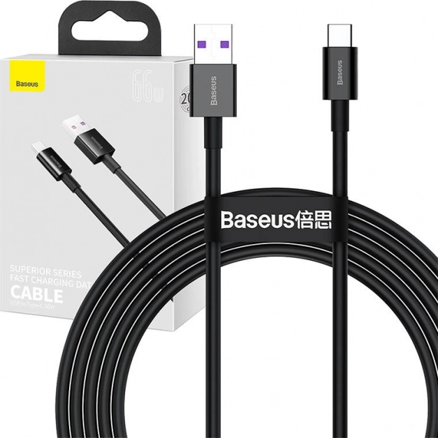 Baseus Superior USB-A–USB-C kábel 66 W, 2 m, fekete
