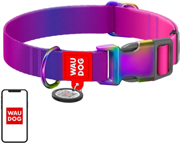WAU DOG Gradient nylon kutyanyakörv QR-kóddal, lila, L méret