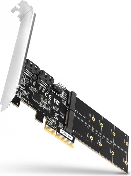 AXAGON PCIe vezérlő 2× SATA 6G és 2× belső M.2 B‑key SATA slottal, SP és LP