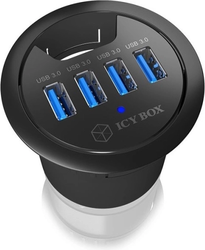 Asztali USB hub ICY BOX 60 mm-es kábelátvezetőhöz, 4× USB 3.0