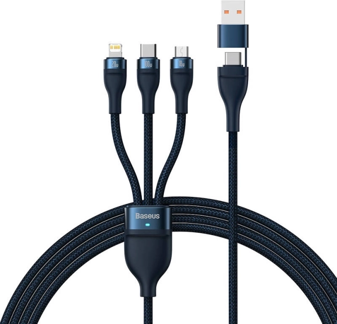 Baseus Flash Series 3 az 1-ben töltőkábel, USB‑C + Micro USB + Lightning, 100 W, 1,2 m, kék