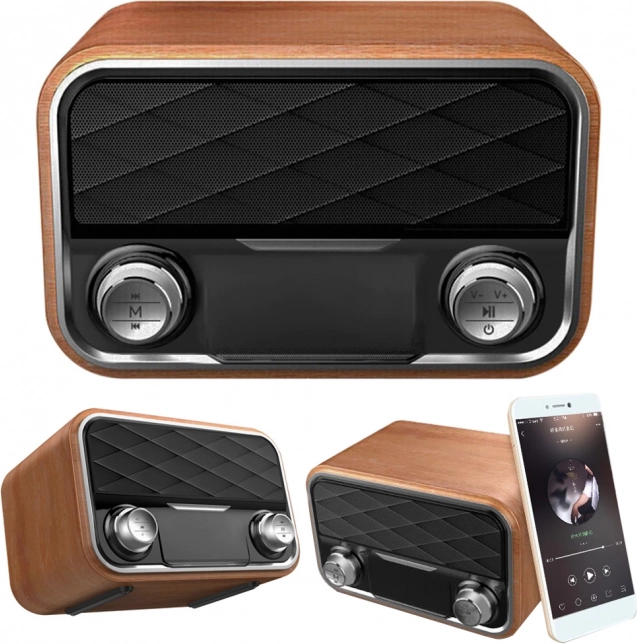 Retro stílusú bluetooth hordozható rádió és hangszóró