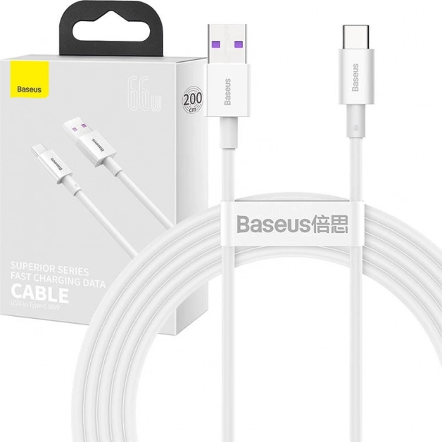Baseus Superior USB–USB‑C kábel 66 W, 2 m, fehér