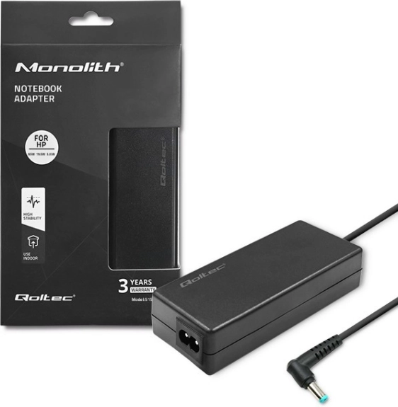 HP-hoz való hálózati adapter 65 W, 19,5 V, 3,33 A, 4,5 × 3,0 mm Slim csatlakozó – Qoltec