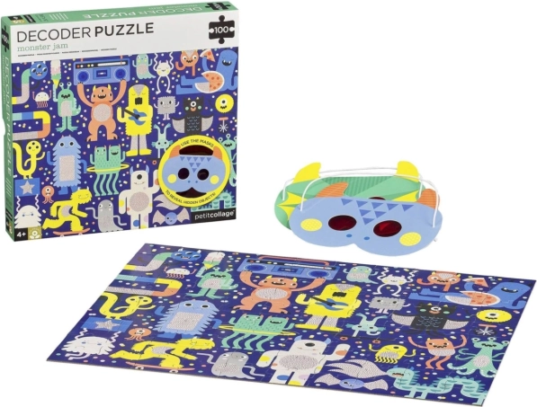 Petit Collage puzzle Szörnyek 100 darabbal és 3D maszkokkal