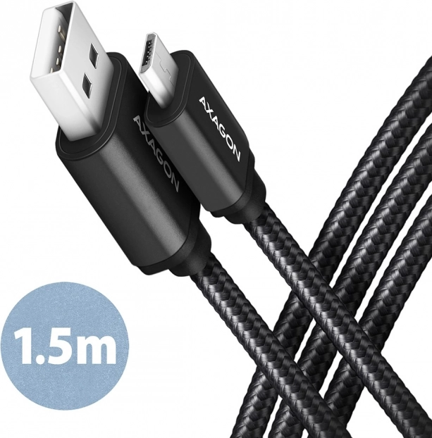 Axagon prémium Micro USB kábel - USB-A, 1.5m, USB 2.0, 2.4A nejlon fonattal.