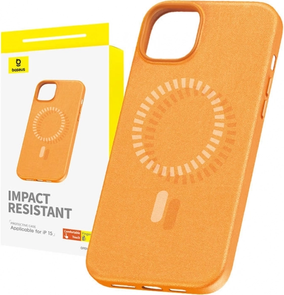 Baseus Fauxther mágneses tok iPhone 15-höz, narancssárga