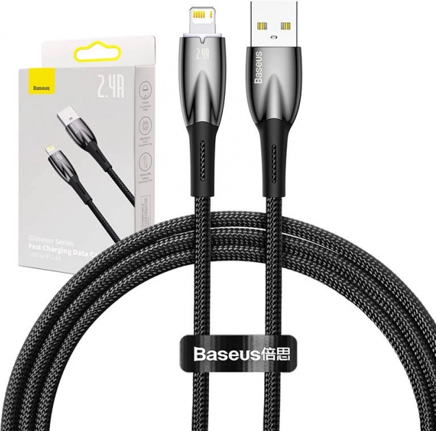 USB kábel Lightning Baseus Glimmer 2,4 A 1 m fekete