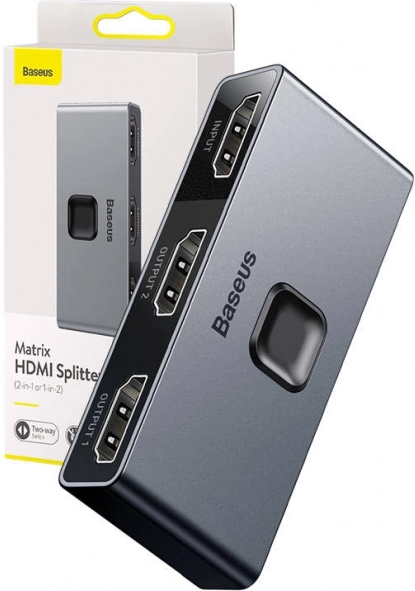 Baseus Matrix kétirányú HDMI kapcsoló/elosztó 2 az 1-ben, 4K@30Hz, szürke
