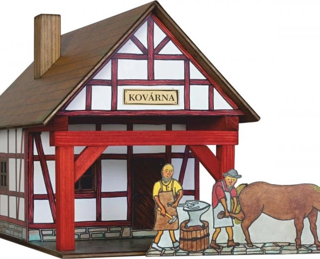 Fachwerk kovácsműhely fa építőkészlet