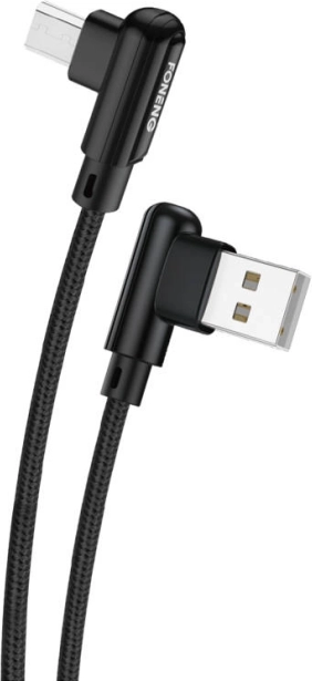 Foneng derékszögű USB–Micro USB kábel, 3 A, 1 m, fekete