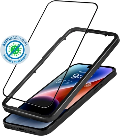 Anti-bakteriális 3D Armour Glass védőüveg iPhone 14 Pro-hoz szerelőkerettel