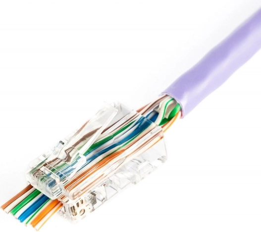 Átmenő RJ45 (8P8C) csatlakozó, Cat.5e, árnyékolatlan, AWG 26–24, 100 db-os csomag