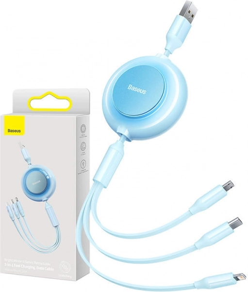 Baseus Bright Mirror 2 USB kábel 3 az 1-ben micro USB / USB‑C / Lightning 3,5 A 1,1 m – Égszínkék