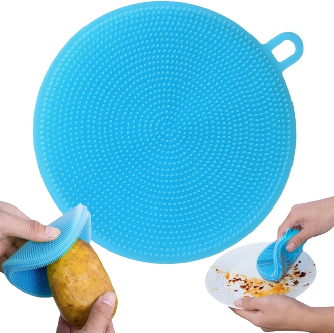Szilikon mosogatószivacs edények és zöldségek tisztításához, 10 cm, kék