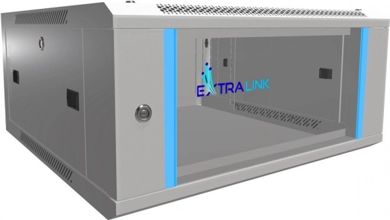 Fali rack szekrény 4U 600 × 600 edzett üvegajtóval