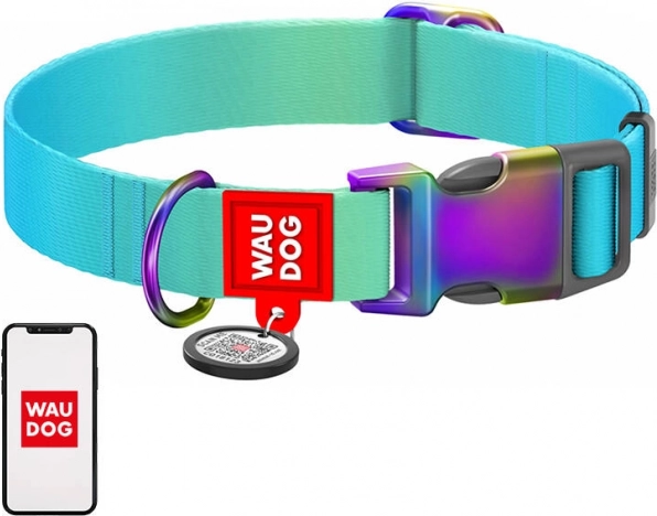 WAUDOG nylon kutya nyakörv QR kóddal, kék