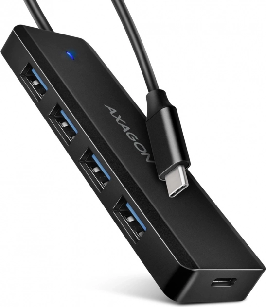 Utazó USB hub 4× USB‑A 5 Gb/s USB‑C-vel és kiegészítő tápegységgel