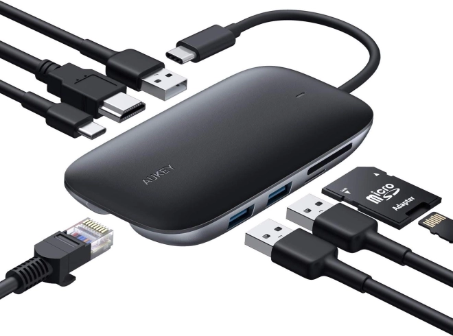 Aukey multifunkcionális alumínium USB-C HUB 8 az 1-ben
