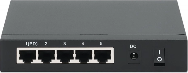 gigabites 5 portos poe+ switch poe passthrough-val, poe vagy ac táplálás, 68 w