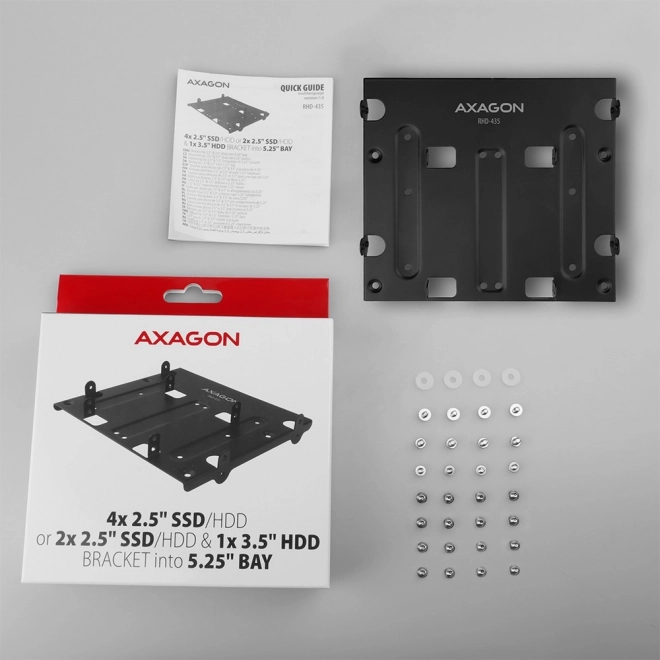 Fekete AXAGON 4x 2.5" merevlemez/SSD beépítő keret 5.25" helyre