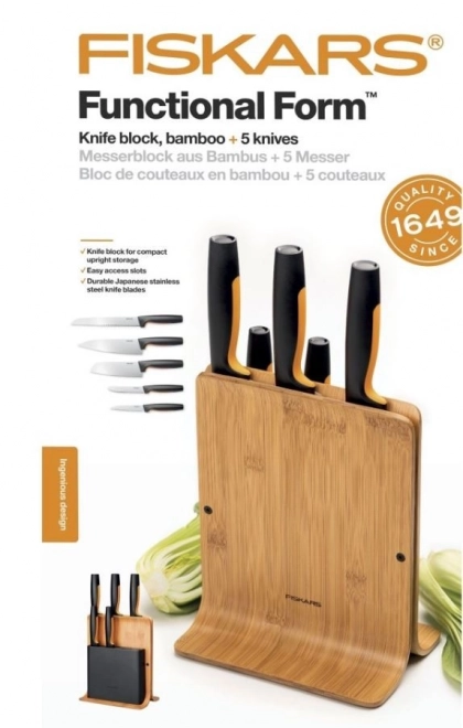 Bambuszblokkos 5 darabos konyhakés készlet