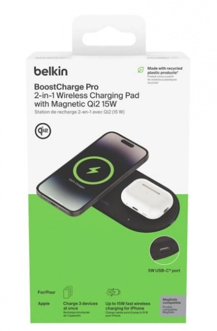 Fekete BoostCharge Pro Qi2 15W Kettős Töltő