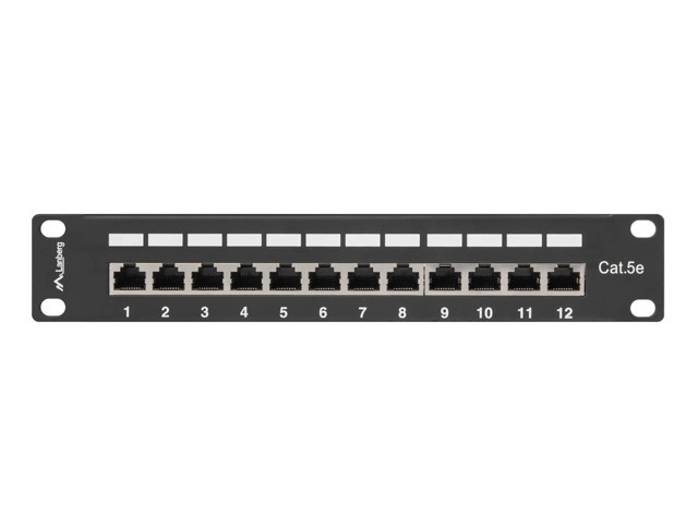 12 portos 1U 10 colos kat.5e árnyékolt patch panel fekete